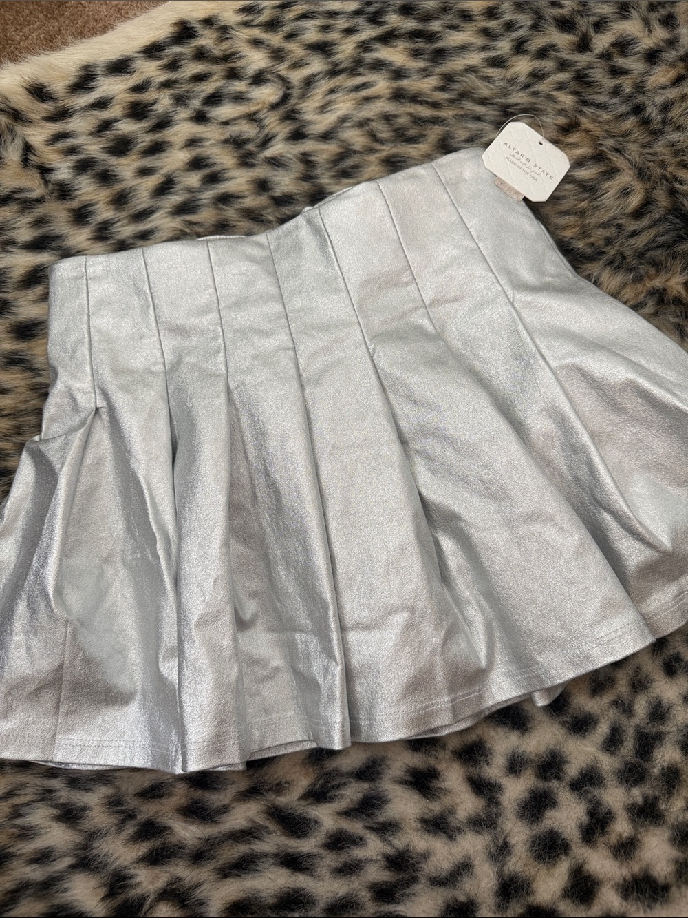 Altar'd State Metallic Silver Pleated Mini Skort